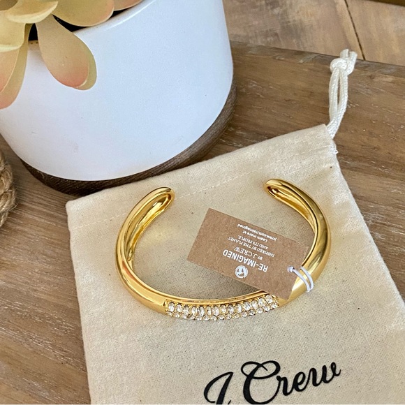 J. Crew Open Cuff Gold Pave Bangle - NEW - Picture 6 of 10
